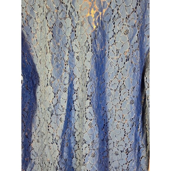 Elementz Blue Sheer Button Up Shirt Top Blouse Womens Size XL Lace 16/18 Office - Picture 2 of 3